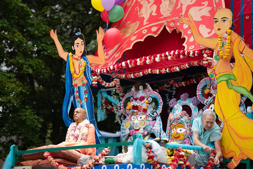 Close-up of the decorated festival chariot
